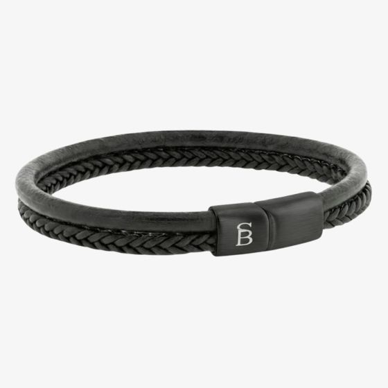 Steel & Barnett Denby Black Edition Two Strand Braided Black Leather Bracelet BEB/004