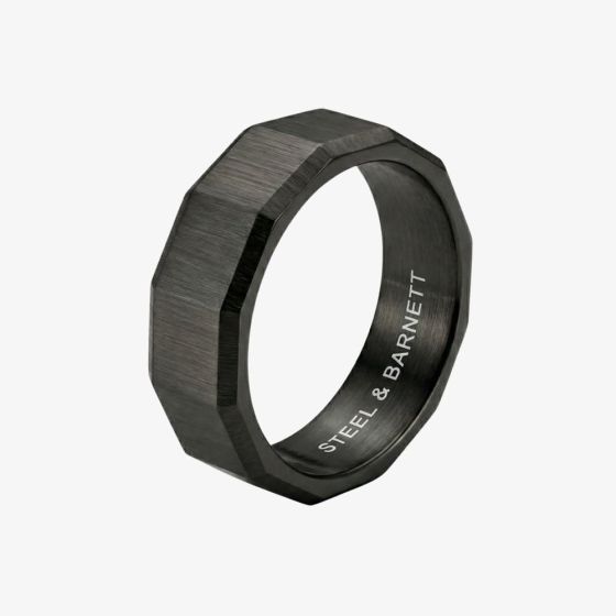Steel & Barnett Arc Black Stainless Steel Wide Facet Band Ring R-ARC04