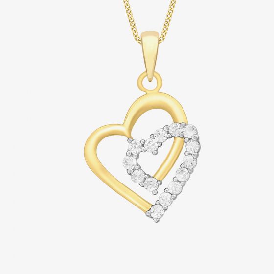 9ct Clear Cubic Zirconia Double Heart Pendant 1.63.1454