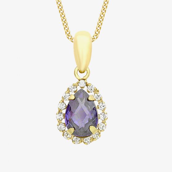 9ct Yellow Gold Pear Shaped Blue & White Cubic Zirconia Necklace 1.68.2822