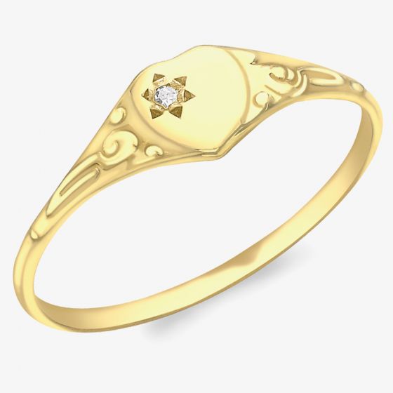 9ct Yellow Gold Diamond Heart Childrens Signet Ring 1.84.955G