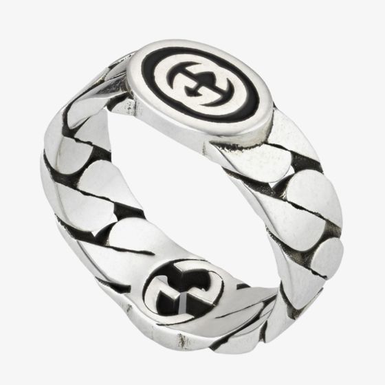 Gucci Interlocking Sterling Silver & Black Enamel Ring YBC678656001