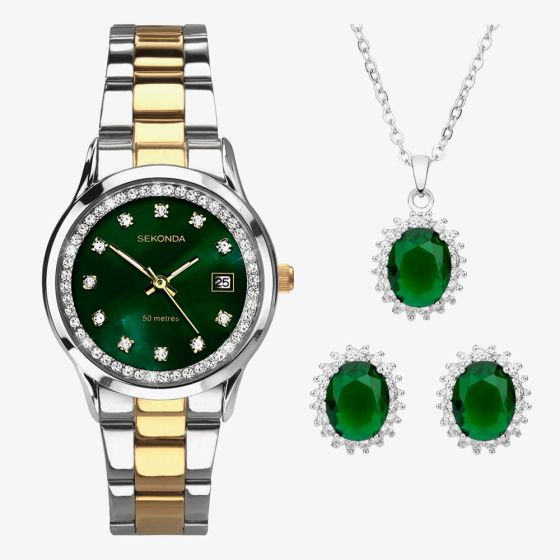 Sekonda Catherine Two Tone Green Watch Set 49038