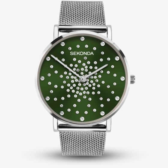 Sekonda Ladies Celeste Mesh Bracelet Green Dial Watch 40499