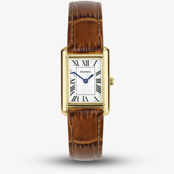 Sekonda Ladies Colette Brown Leather Strap Rectangular Watch 40695