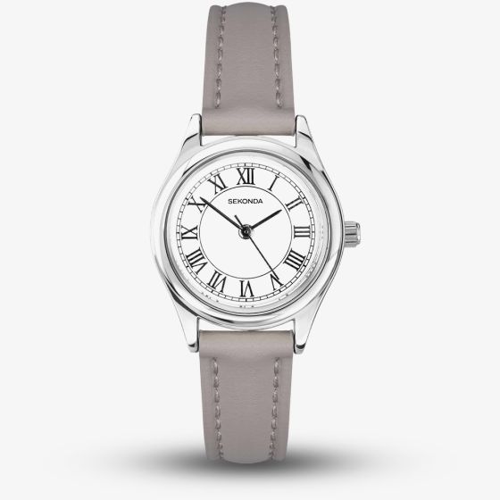 Sekonda Ladies Classic Evans White Dial Grey Leather Strap Watch 40730
