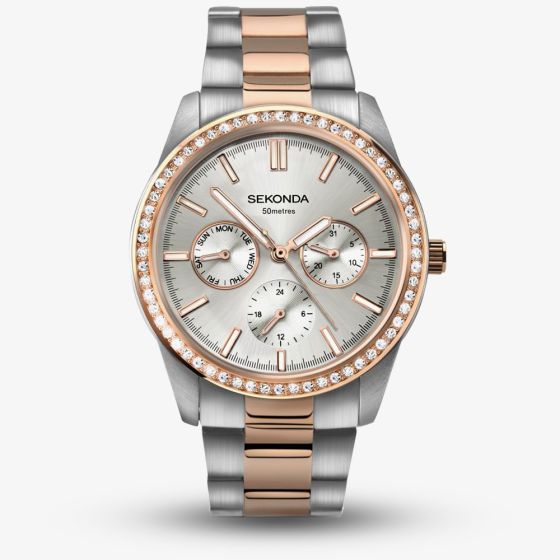 Sekonda Ladies Two Tone Silver Tone Day Date Crystal Bracelet Watch 2162