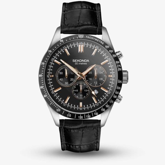 Sekonda Velocity Chronograph Black Leather Strap Watch 30017