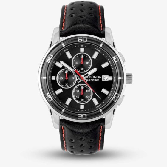 Sekonda Sports Midnight Black & Red Chronograph Watch 30206