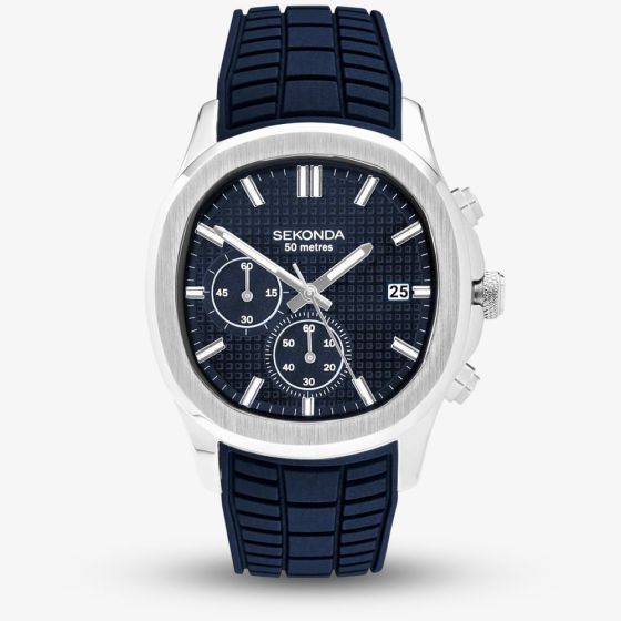 Sekonda Mens Octaire Chronograph Blue Rubber Strap Watch 30276