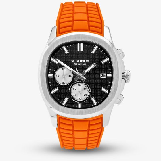 Sekonda Mens Octaire Chronograph Orange Rubber Strap Watch 30277