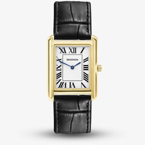 Sekonda Mens Clement Gold Tone Black Leather Strap Watch 30270
