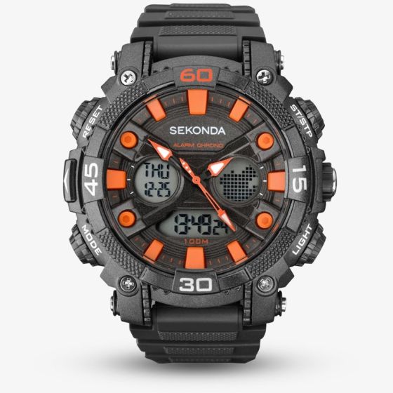 Sekonda Mens Black & Orange Dual Display Watch 1037