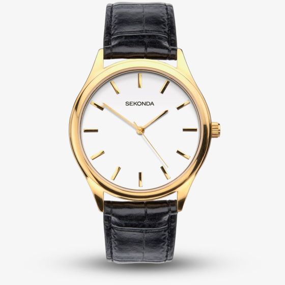 Sekonda Classic Gold Tone Black Leather Strap Watch 1535