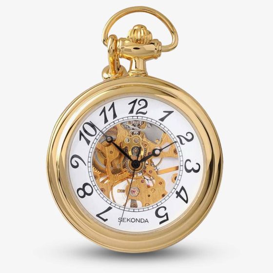 Sekonda Classic Gold Plated Skeleton Pocket Watch 1110