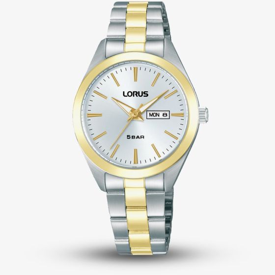 Lorus Ladies Two Tone Silver Dial Day Date Watch RN802AX9