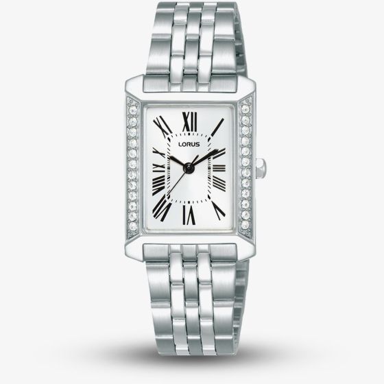 Lorus Ladies Rectangular White Dial Bracelet Watch RG233YX9