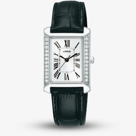 Lorus Ladies Rectangular White Dial Leather Strap Watch RG241YX9