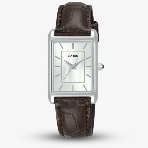 Lorus Ladies Classic White Rectangular Dial Leather Strap Watch RG289VX9