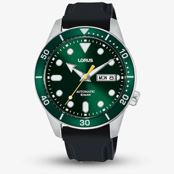 Lorus Mens Green Dial Black Rubber Strap Watch RL455AX9