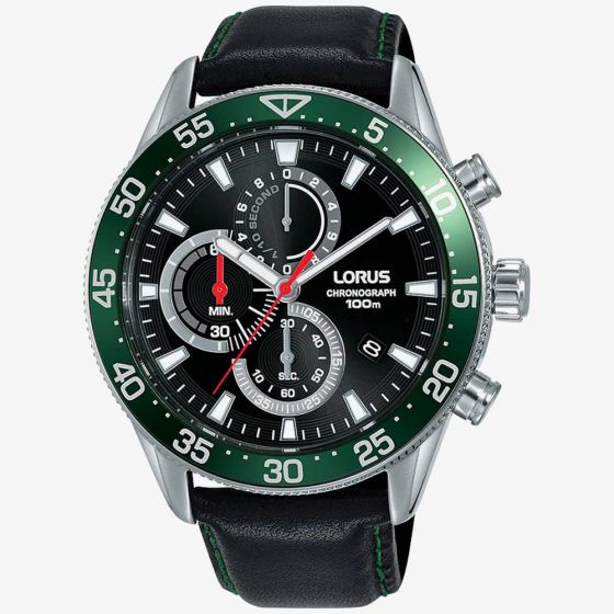 Lorus Sports Black Leather Strap Watch RM347FX9