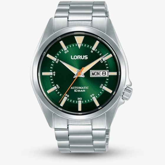 Lorus Mens Automatic Silver Tone Green Dial Watch RL421BX9