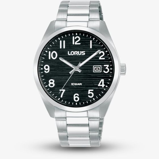 Lorus Mens Classic Silver Tone Black Dial Watch RH905RX9
