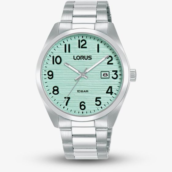 Lorus Mens Classic Silver Tone Aqua Green Watch RH909RX9