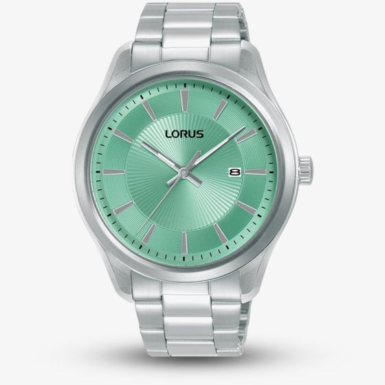 Lorus Mens Classic Clear Cut Mint Green Dial Watch RH931RX9