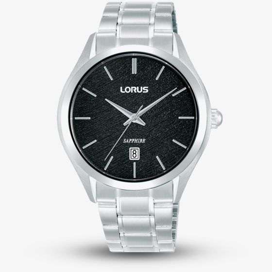 Lorus Mens Classic Black Dial Stainless Steel Bracelet Watch RH963RX9