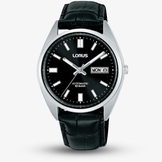 Lorus Mens Classic Day Date Black Leather Strap Watch RL435CX9