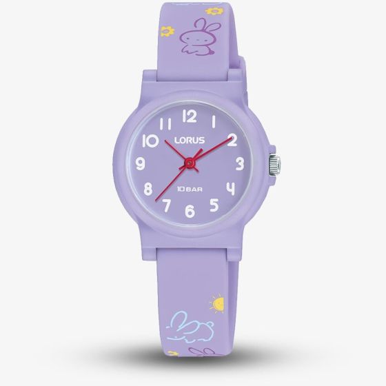 Lorus Junior Purple Bunny Pattern Rubber Strap Watch RRX43JX9