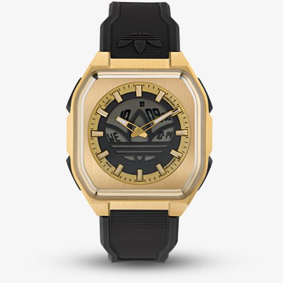 Adidas City Tech Six Gold Tone Black Strap Watch AOFH260142I