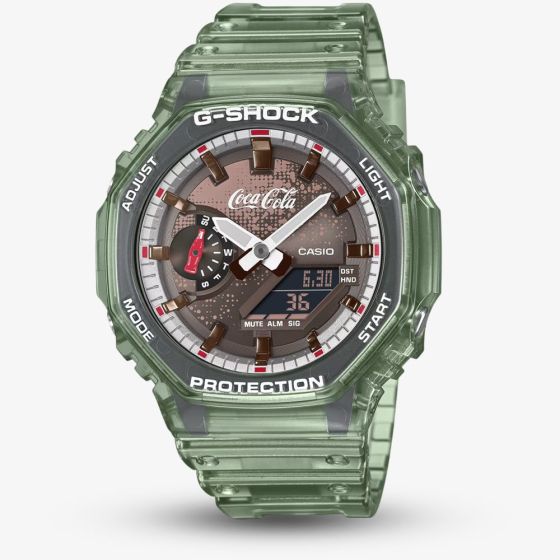 Casio Mens G-Shock Coca-Cola Green Plastic Dual Display Watch GA-2100CC-3A
