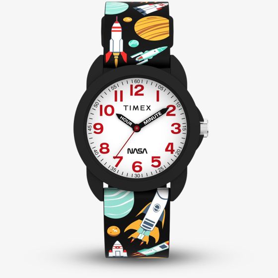 Timex Childrens Time Teacher NASA Space Themed Black Rubber Strap Watch TW2Y59800
