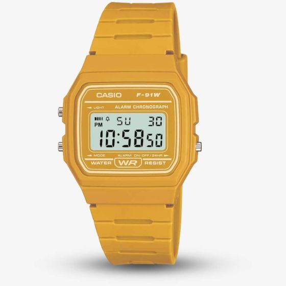 Casio Mustard Yellow Rubber Digital Watch F-91WC-9AEF