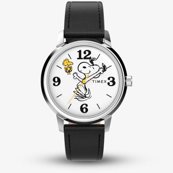 Timex X Unisex Peanuts Snoopy Black Leather Strap Watch TW2Y19900