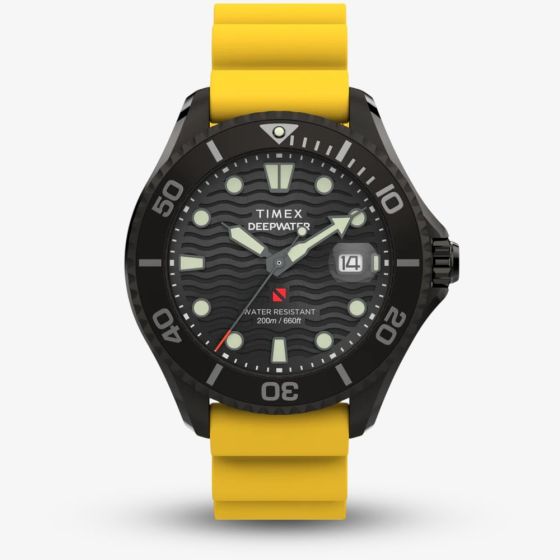 Timex Mens Deepwater Meridian 200 Yellow Rubber Strap Watch TW2W81700