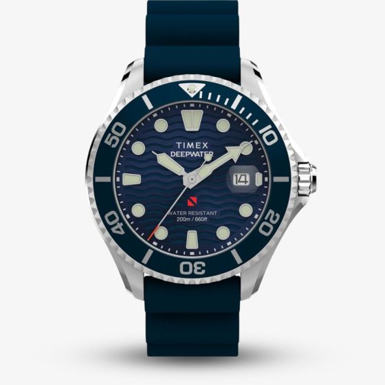 Timex Mens Deepwater Meridian 200 Blue Rubber Strap Watch TW2W81500