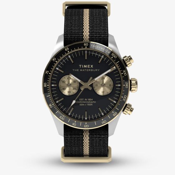 Timex Mens Waterbury Heritage Chronograph Black Fabric Strap Watch TW2Y35400