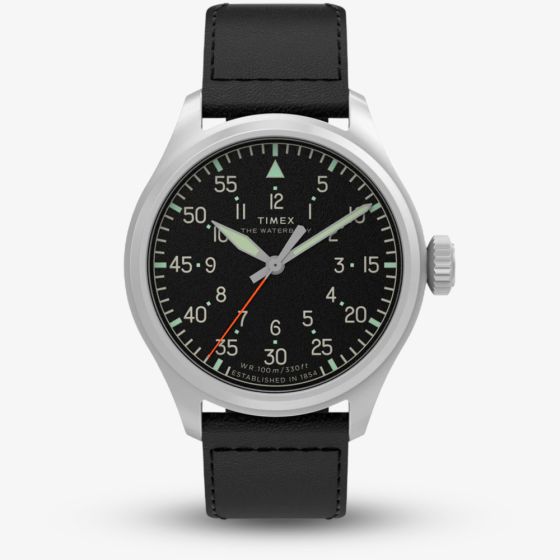 Timex Mens Waterbury Ace Black Leather Strap Watch TW2Y70400