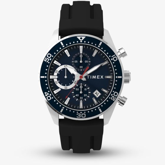 Timex Mens Ridgefield Chronograph Blue Rubber Strap Watch TW2Y62300