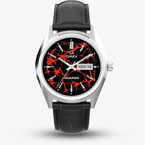 Timex Mens Q Red Vega 1978 Reissue Black Leather Strap Watch TW2Y55700