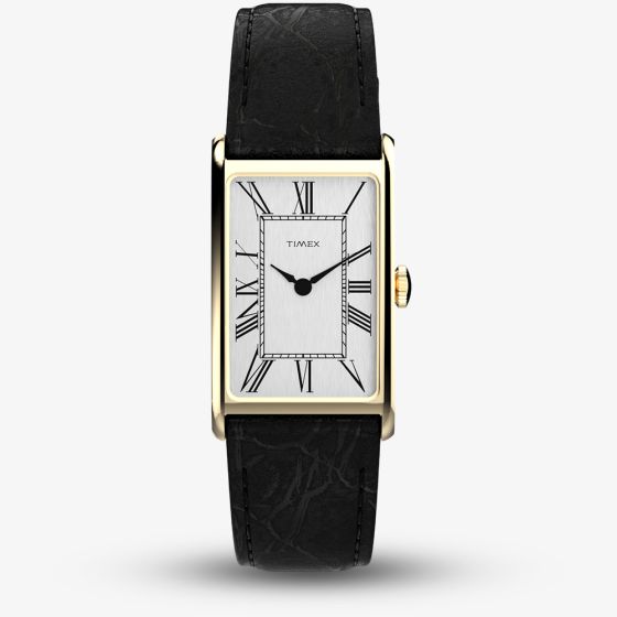 Timex Mens 1976 Lexington Reissue Gold Rectangle Black Leather Strap Watch TW2Y56200
