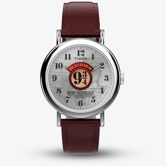 Timex Unisex Weekender Harry Potter x Platform 9 3/4 Brown Leather Strap Watch TW2Y76200