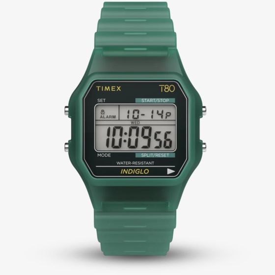 Timex Unisex T80 Green Plastic Digital Watch TW2Y34100