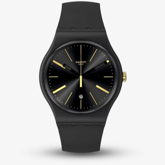 Swatch Dash Of Yellow Black Rubber Watch SO29B403