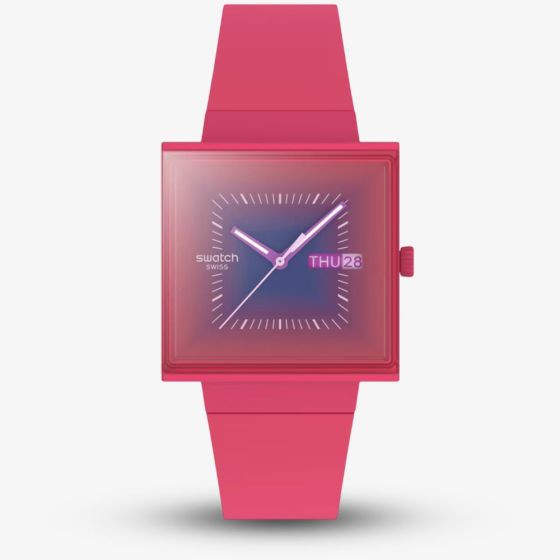 Swatch Unisex Squarely Berry Pink Watch SO34R700