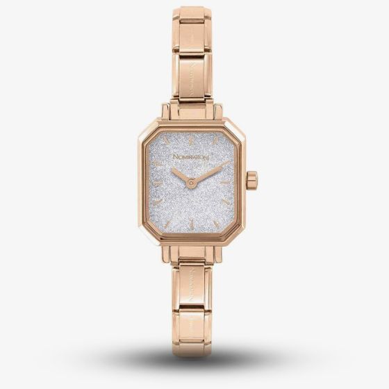 Nomination CLASSIC Paris Silver Glitter Rectangular Dial Rose Gold-tone Bracelet Watch 076031/023