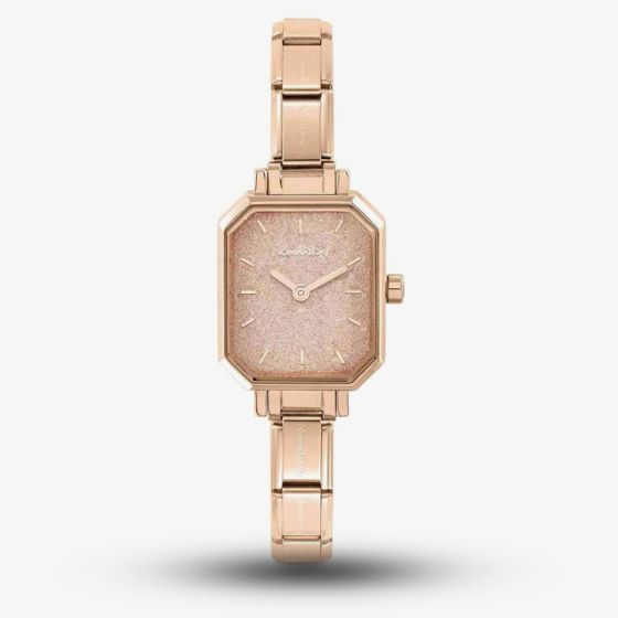 Nomination CLASSIC Paris Pink Glitter Rectangular Dial Rose Gold-Tone Bracelet Watch 076031/025